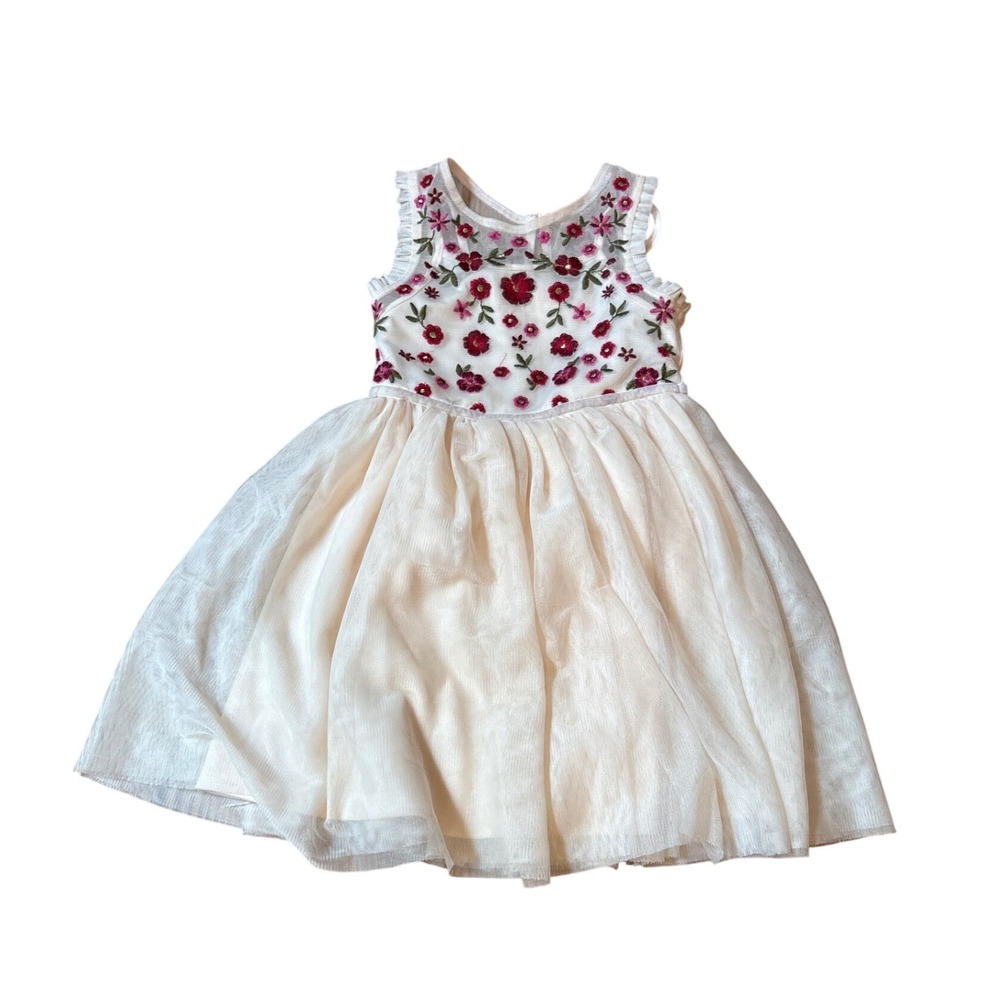 Cat & Jack Tulle Dress Kids Cream Floral Embroidered Special Occasion SIZE 4/5
